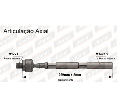 Imagem: BRACO AXIAL RENAULT EXPRESS TDS MACHO 255MM M12X  