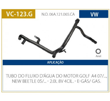 Imagem: CANO AGUA MOTOR GOLF E NEW BEETLE 2.0 APOS 2005  