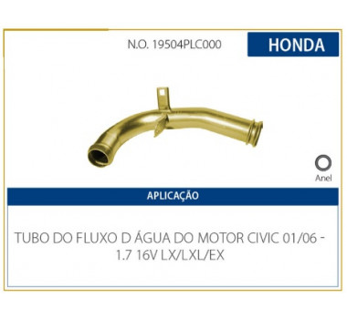 Imagem: CANO AGUA MOTOR HONDA CIVIC 1.7 16V LX/LXL/EX 20  