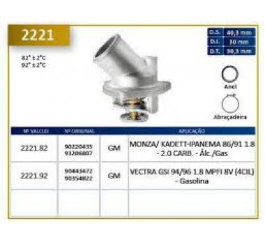 Imagem: VALVULA TERMOSTATICA MONZA KADETT 1.8 2.0 86/90  