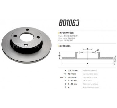 Imagem: DISCO DE FREIO DIANTEIRO COURIER 1.3 97/... FIES  