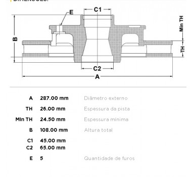 Imagem: DISCO DE FREIO EXPLORER 4X2 95/... C/ABS/RANGER/  