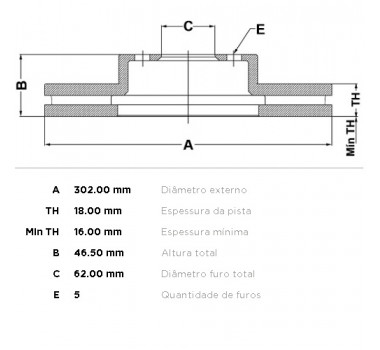 Imagem: DISCO DE FREIO DIANTEIRO TOYOTA RAV 4 99>00 302MM  