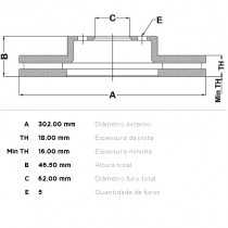 Imagem: DISCO DE FREIO DIANTEIRO TOYOTA RAV 4 99>00 302MM  